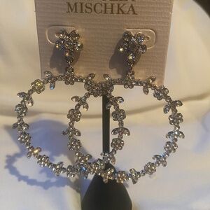 Silver flower hoop earrings